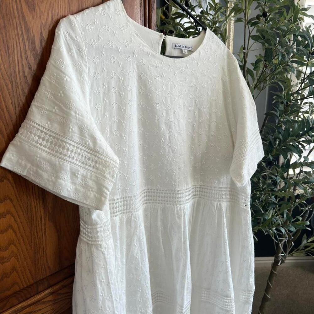White Eyelet Babydoll Dress – Love Olive Co – Size L – Cottage-core Dream